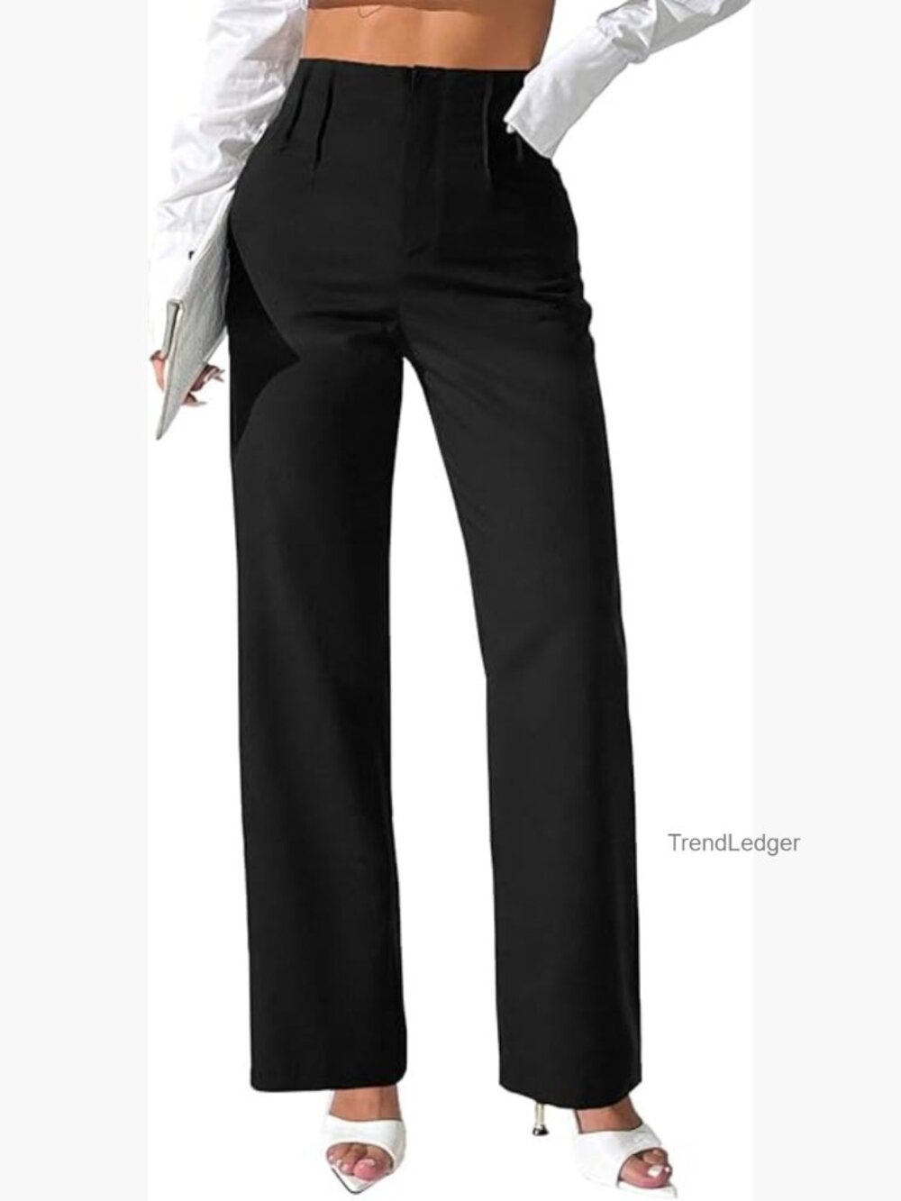 High Waist Straight Leg Dress Pants Pull On Work Slacks Business Casual